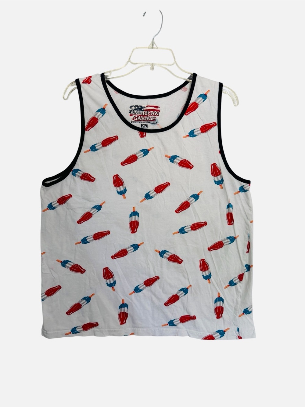 White Men's Swim Tank Tee with Red & Blue Popsicle Print